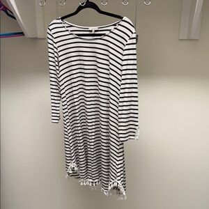 Striped Black and White Dress with Tassels